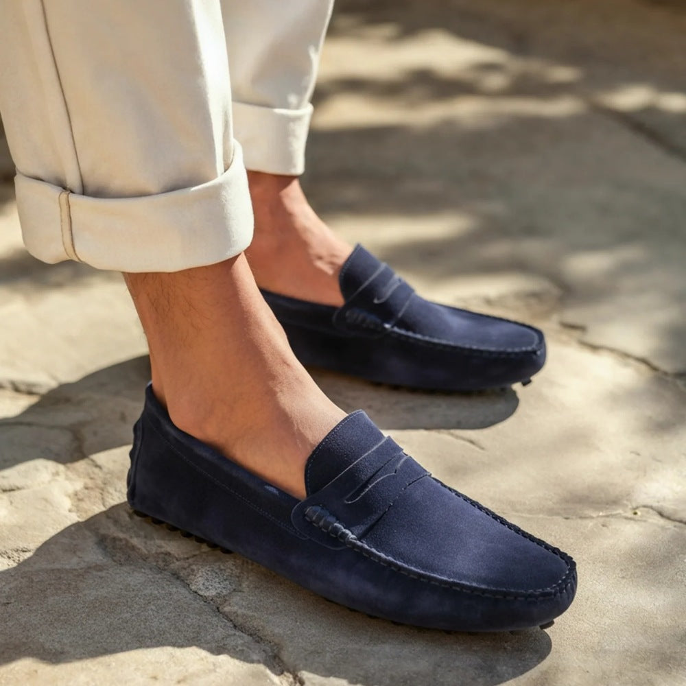 Mocassim Loafer Driver de Camurça Cortez Masculino Casual Elegante