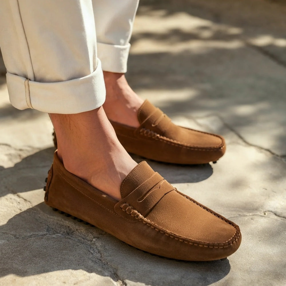 Mocassim Loafer Driver de Camurça Cortez Masculino Casual Elegante