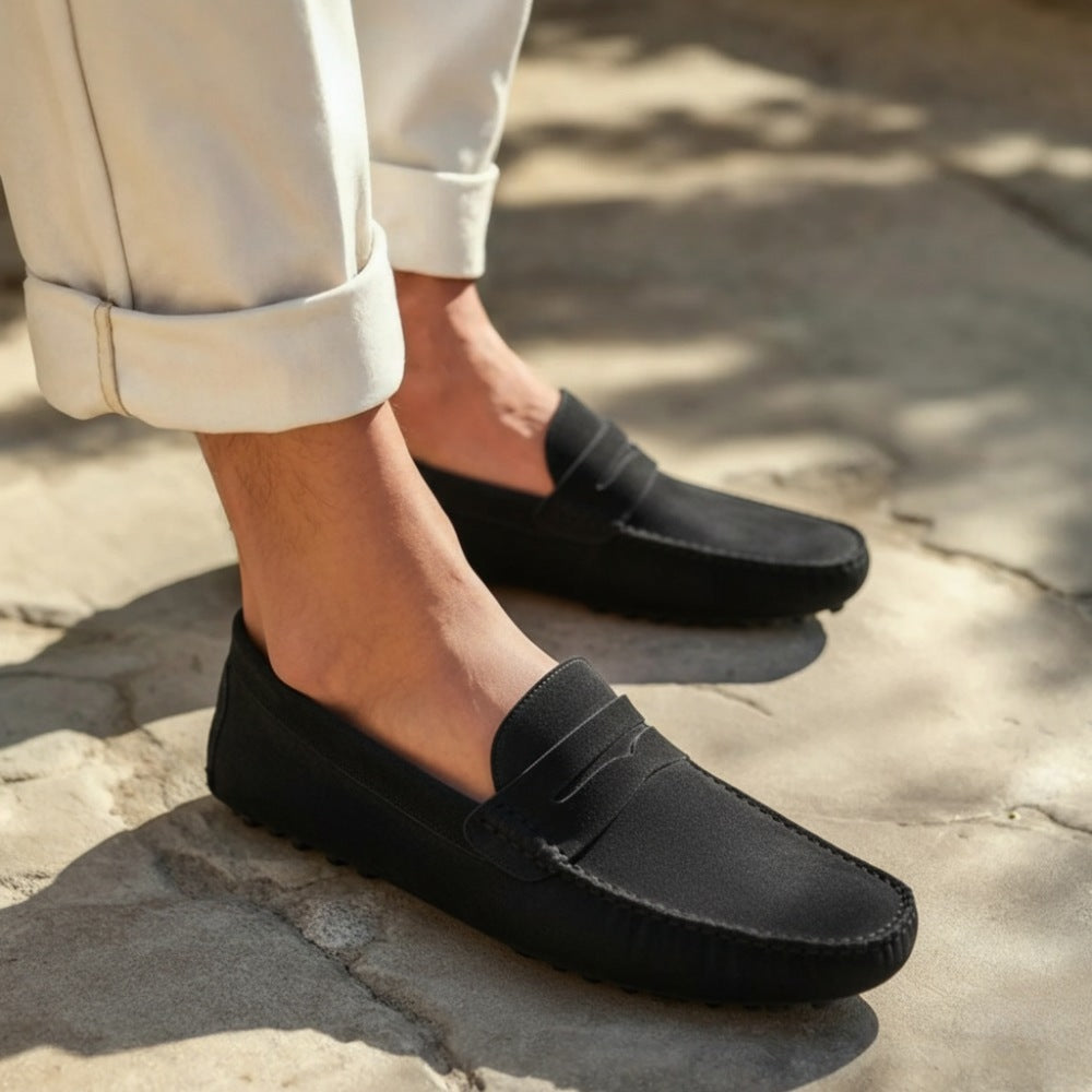 Mocassim Loafer Driver de Camurça Cortez Masculino Casual Elegante
