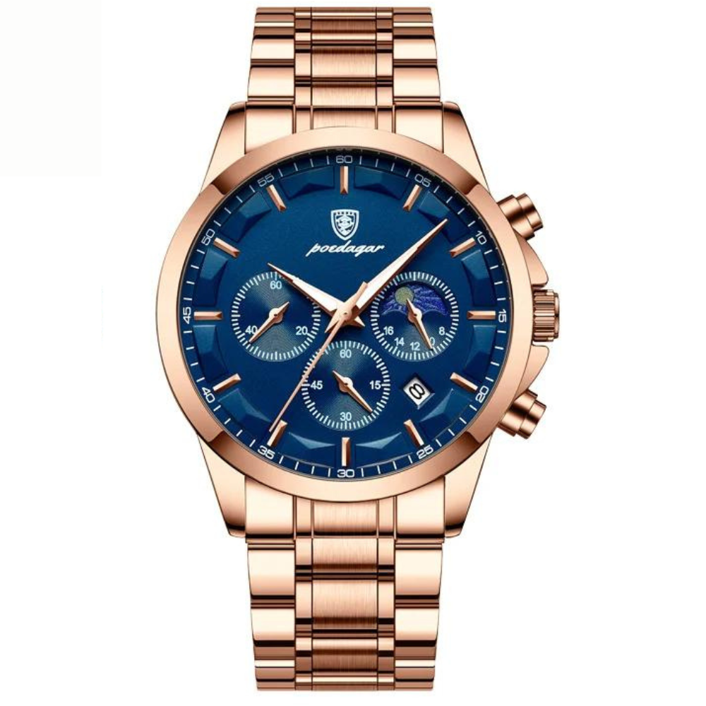 Relógio Masculino Aço Inoxidável Quartzo Amalfi – cor Dourado / Azul