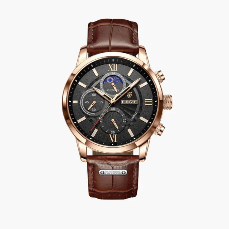 Relógio Masculino Clássico Cronógrafo Pulseira de Couro Lugano