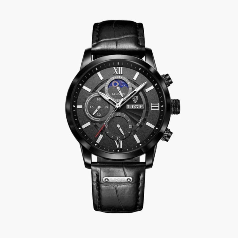Relógio Masculino Clássico Cronógrafo Pulseira de Couro Lugano