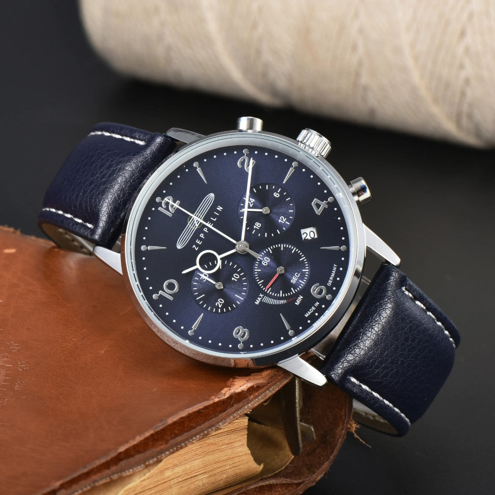 Relógio Masculino Zeppelin Azul 100 Anos Cronógrafo Quartzo Aço Inox