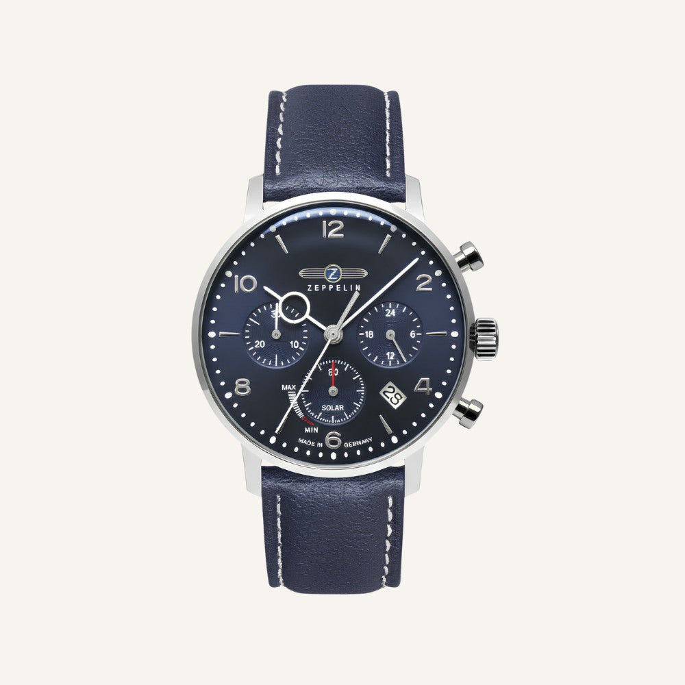 Relógio Masculino Zeppelin Azul 100 Anos Cronógrafo Quartzo Aço Inox