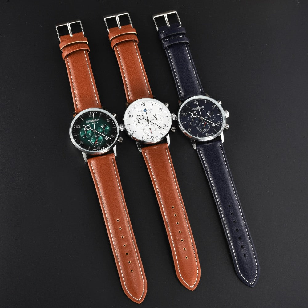 Relógio Masculino Zeppelin Azul 100 Anos Cronógrafo Quartzo Aço Inox