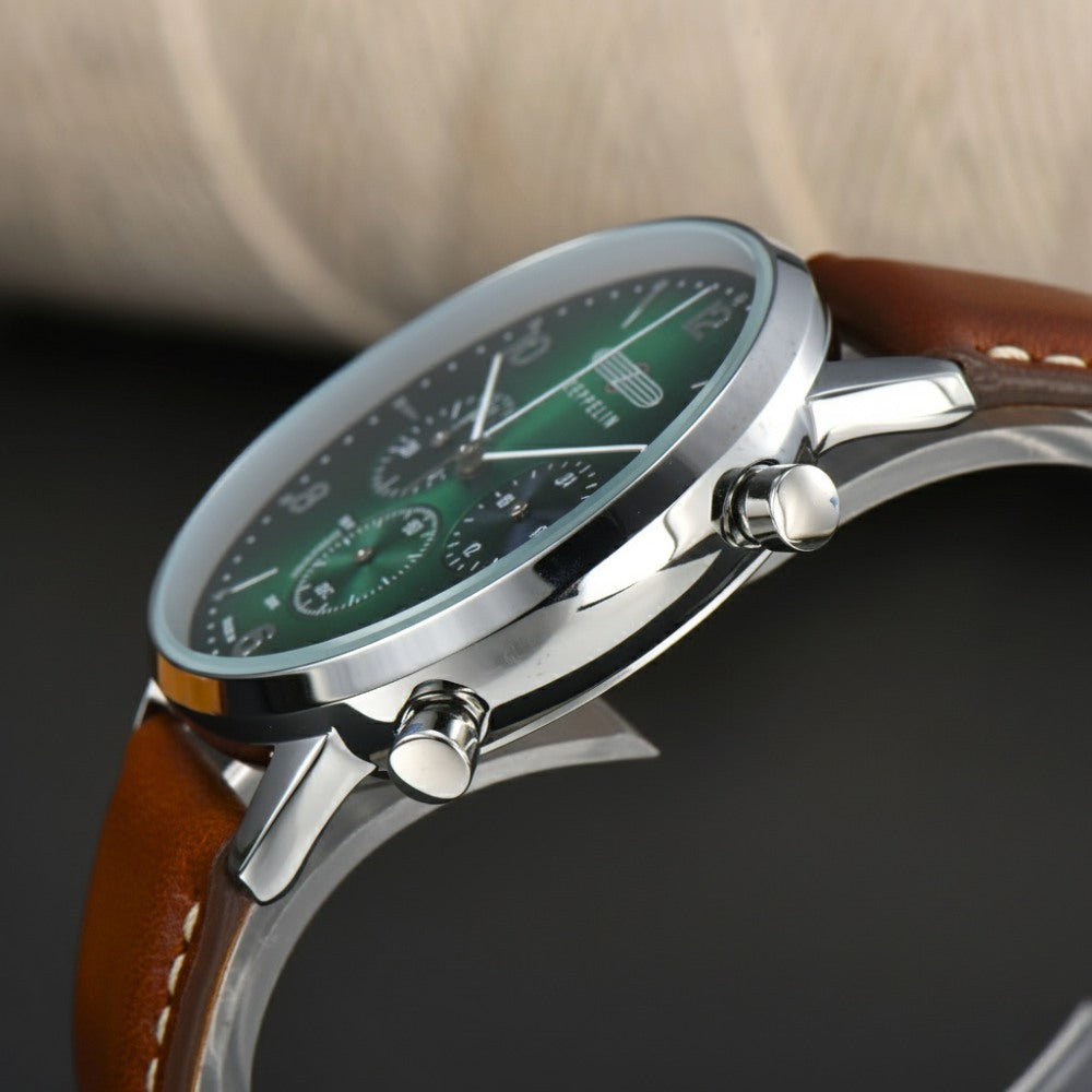 Relógio Masculino Zeppelin Verde Cronógrafo 41mm Couro e Aço