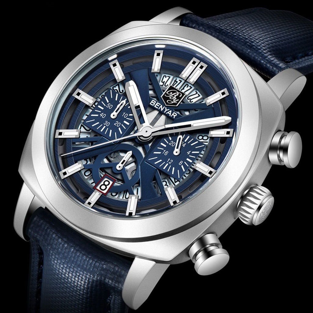 Relógio de Couro Masculino Luxo Cassani Luxe Pulseira Premium