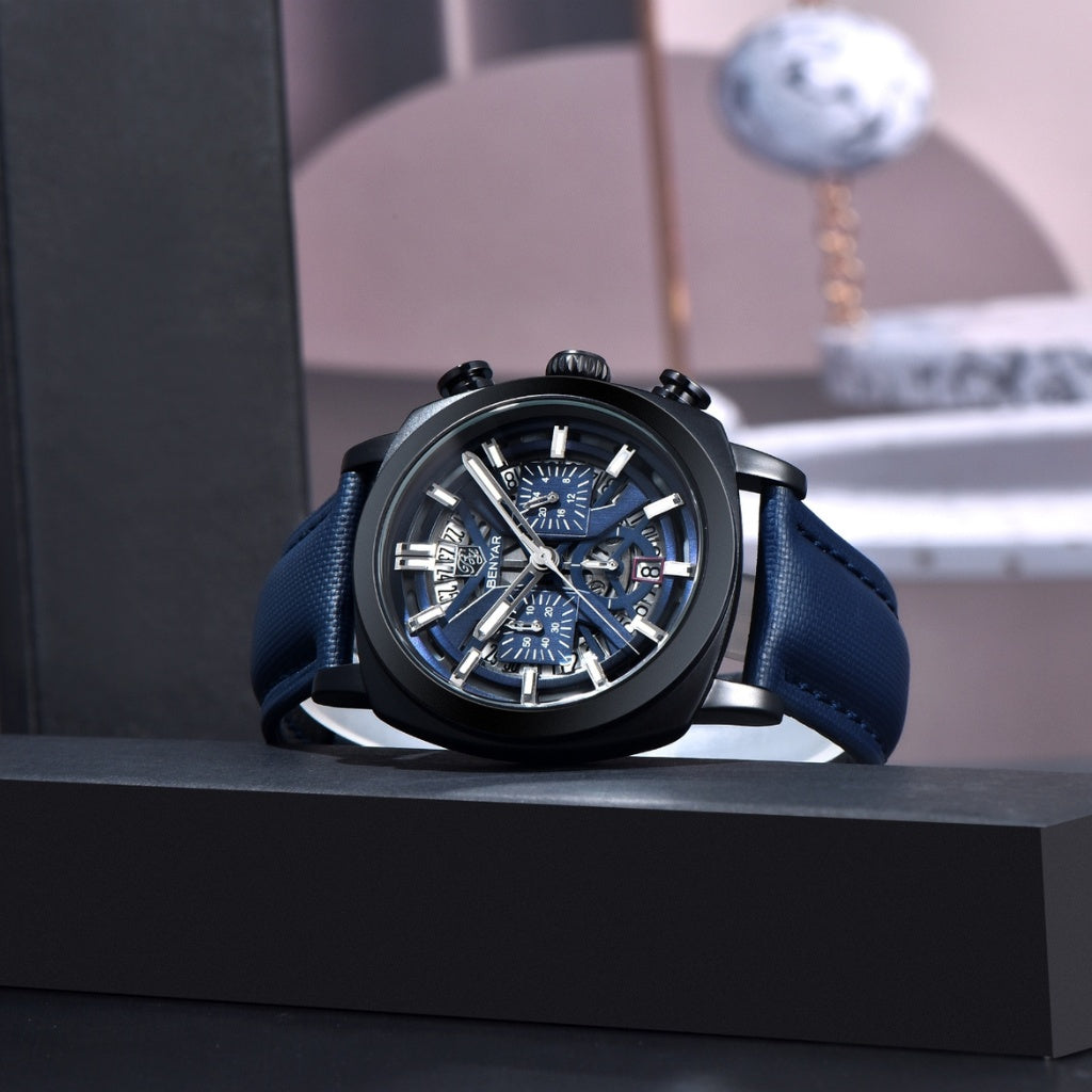 Relógio de Couro Masculino Luxo Cassani Luxe Pulseira Premium