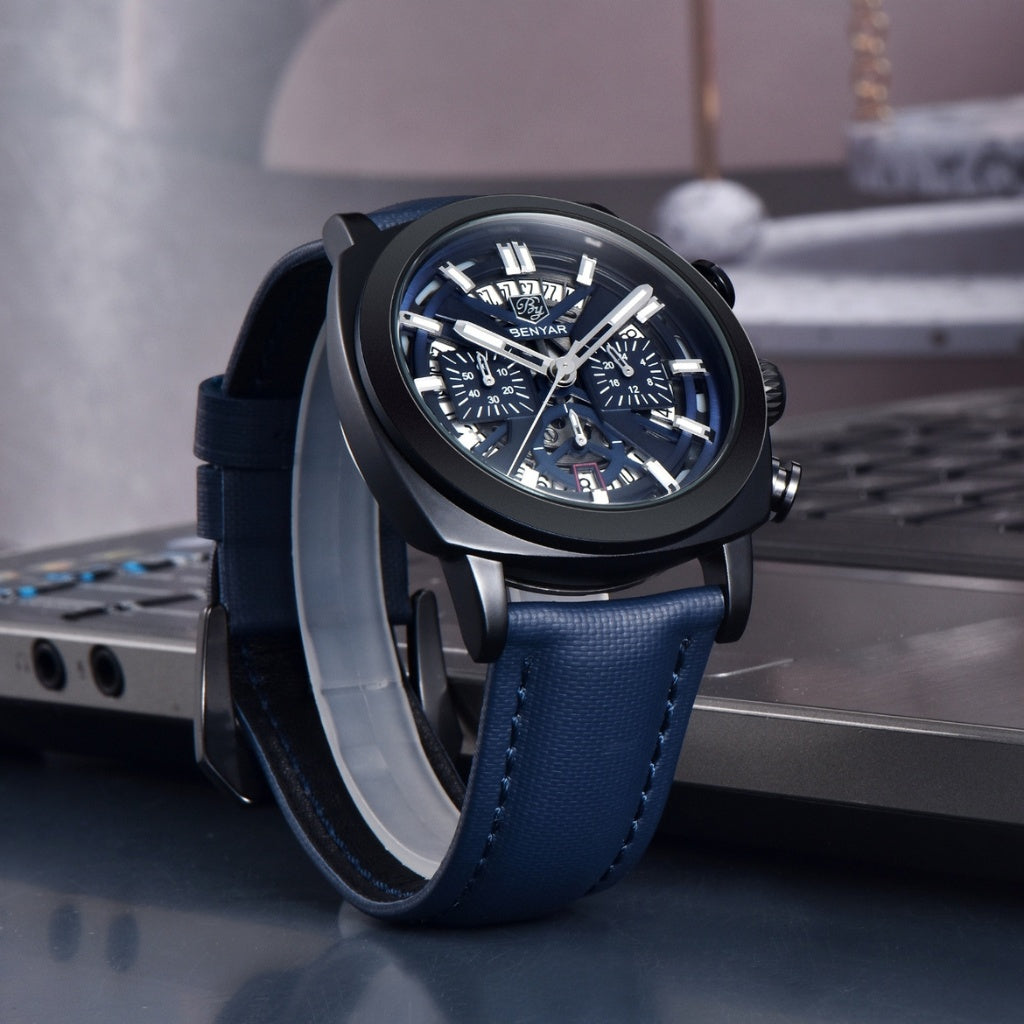 Relógio de Couro Masculino Luxo Cassani Luxe Pulseira Premium