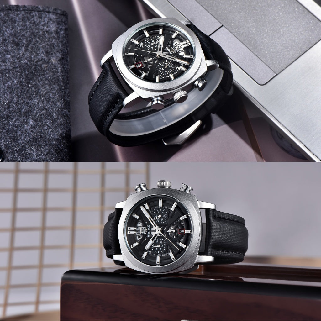 Relógio de Couro Masculino Luxo Cassani Luxe Pulseira Premium
