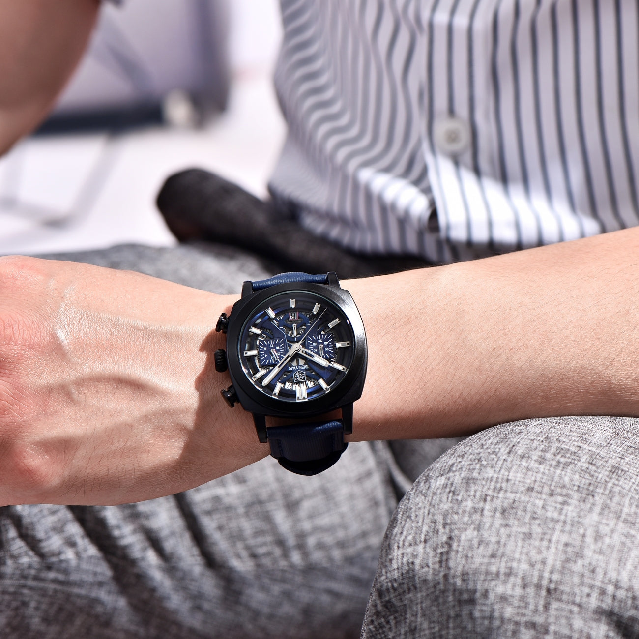 Relógio de Couro Masculino Luxo Cassani Luxe Pulseira Premium