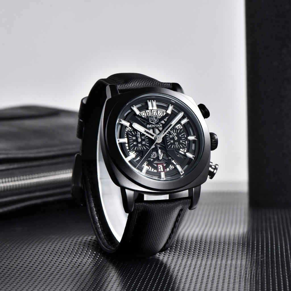 Relógio de Couro Masculino Luxo Cassani Luxe Pulseira Premium
