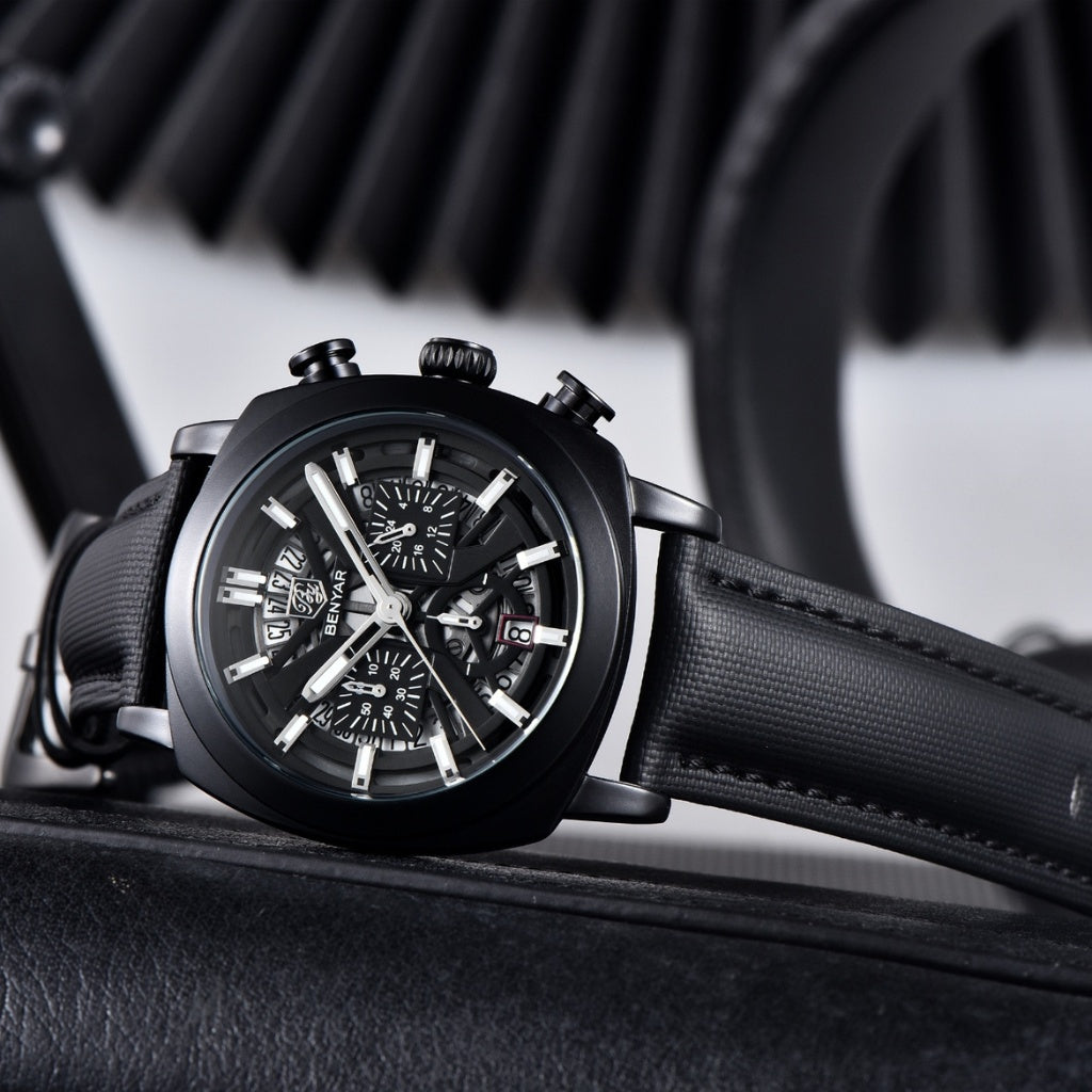 Relógio de Couro Masculino Luxo Cassani Luxe Pulseira Premium