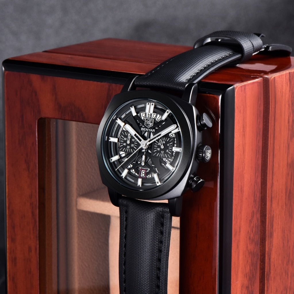 Relógio de Couro Masculino Luxo Cassani Luxe Pulseira Premium