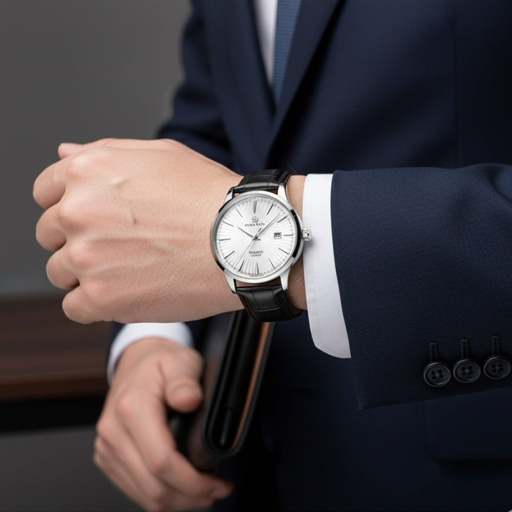 Relógio Masculino de Couro Legítimo Belluno Quartz Clássico