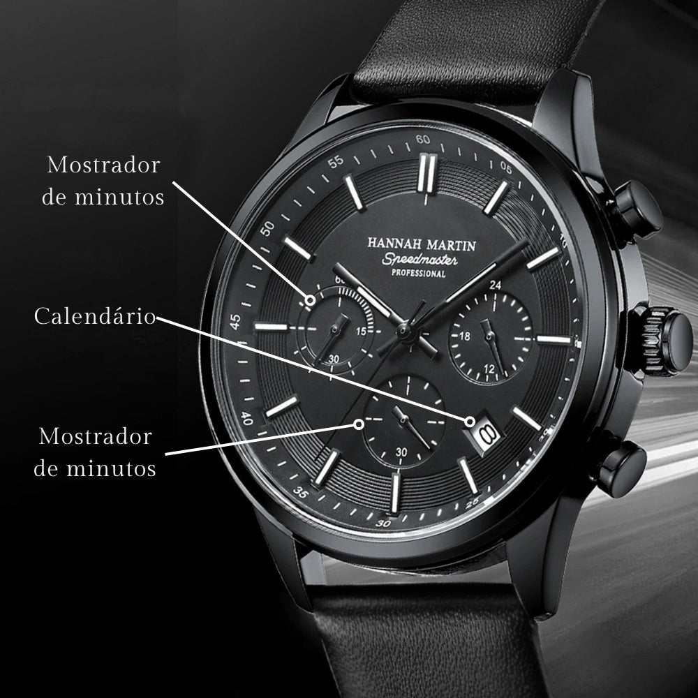 Relógio de Couro Masculino Preto Luxemiro Aço Inox 30m Premium