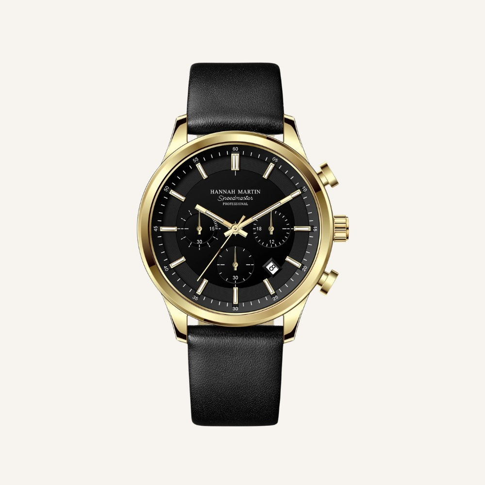 Relógio de Couro Masculino Preto Luxemiro Aço Inox 30m Premium