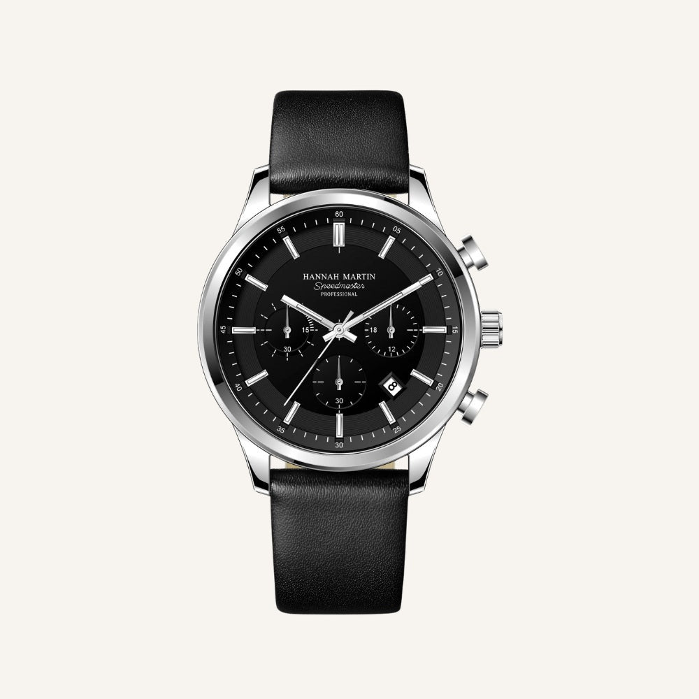 Relógio de Couro Masculino Preto Luxemiro Aço Inox 30m Premium