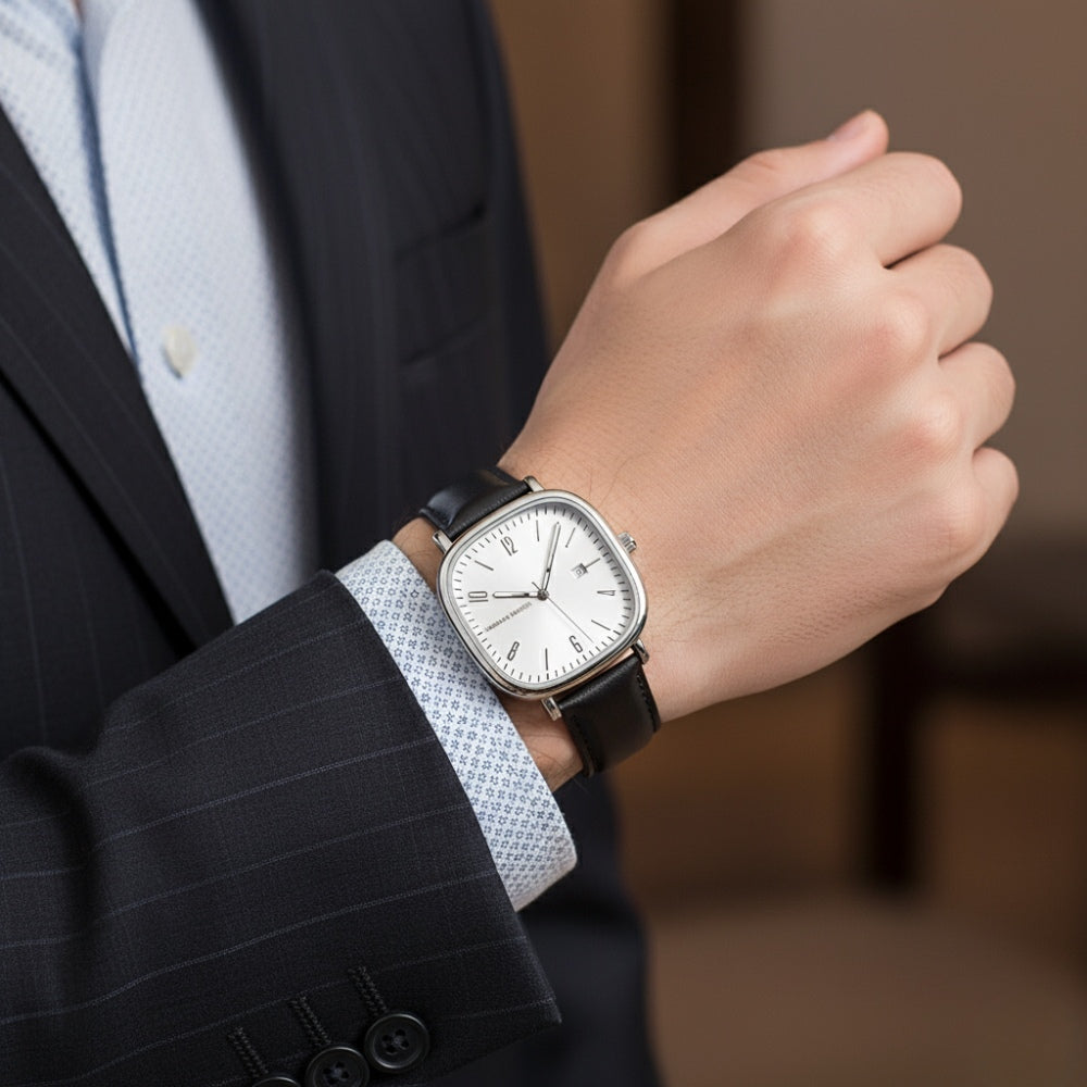 Relógio de Couro Masculino Quadrado Vintage Elegante Analógico
