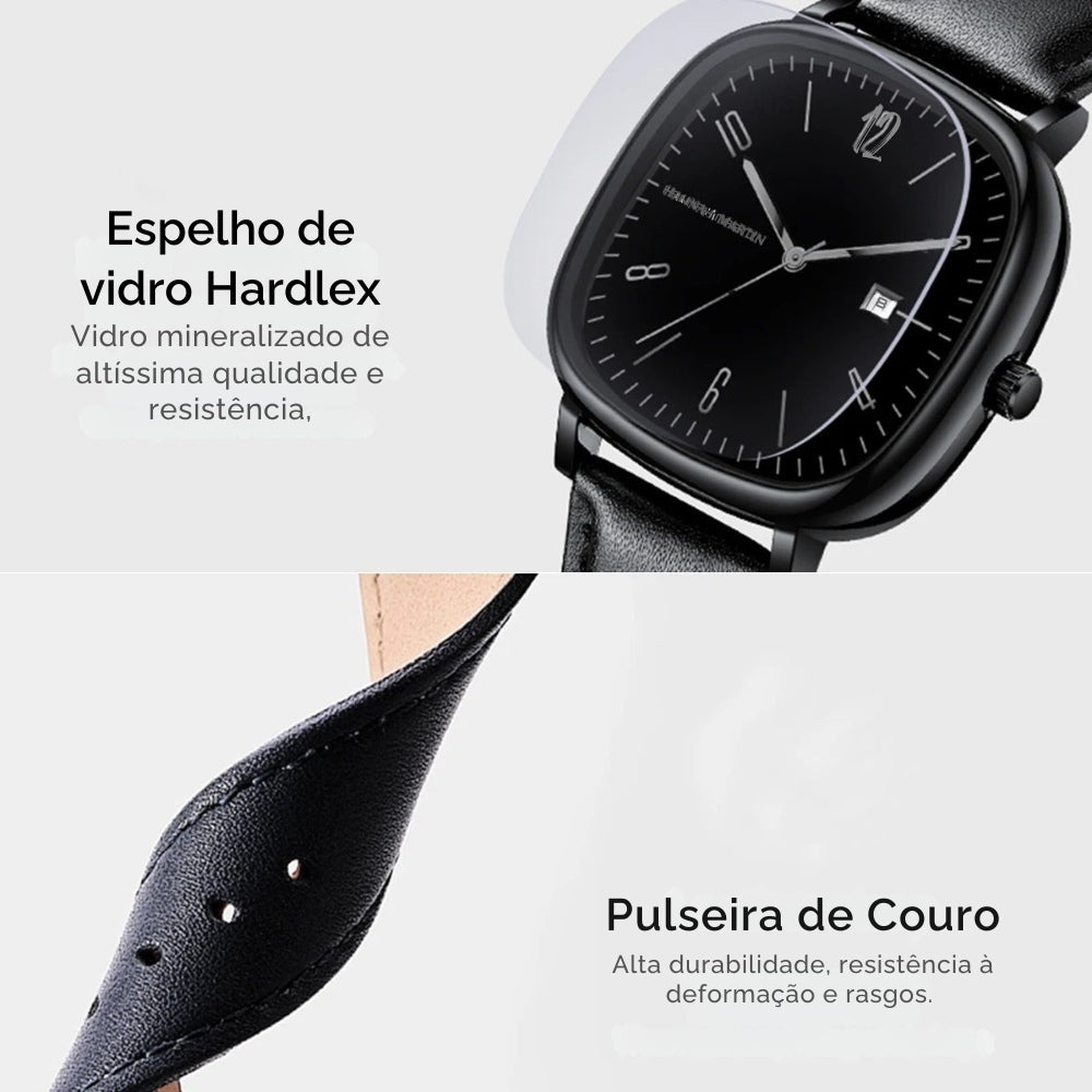 Relógio de Couro Masculino Quadrado Vintage Elegante Analógico