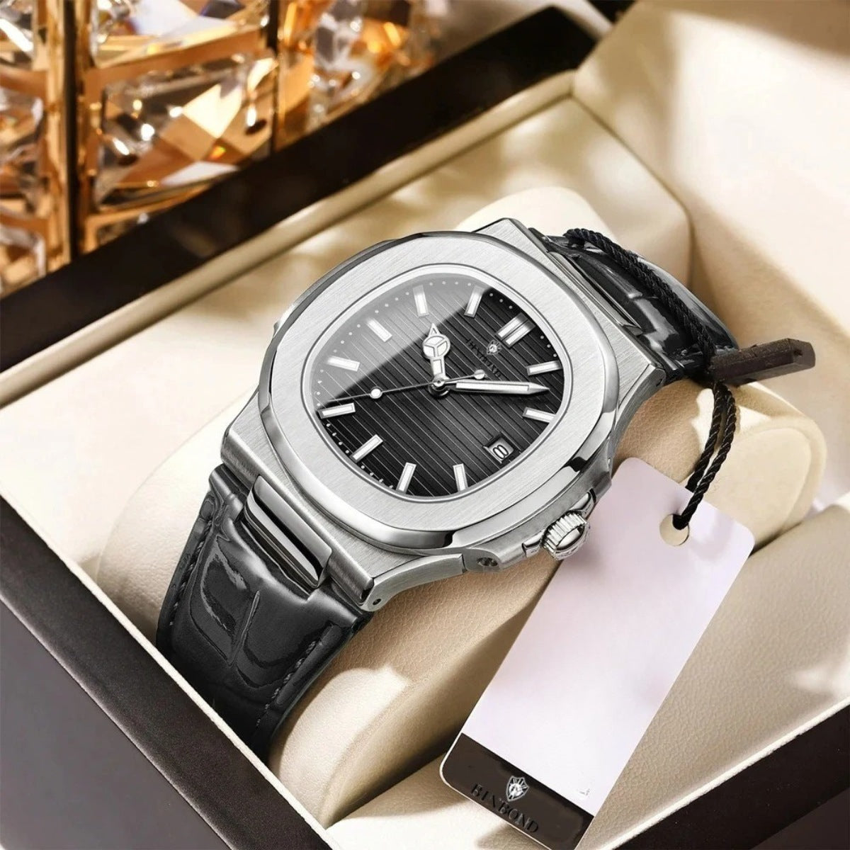 Relógio de Couro Preto Masculino Luxe Old Money Elegante
