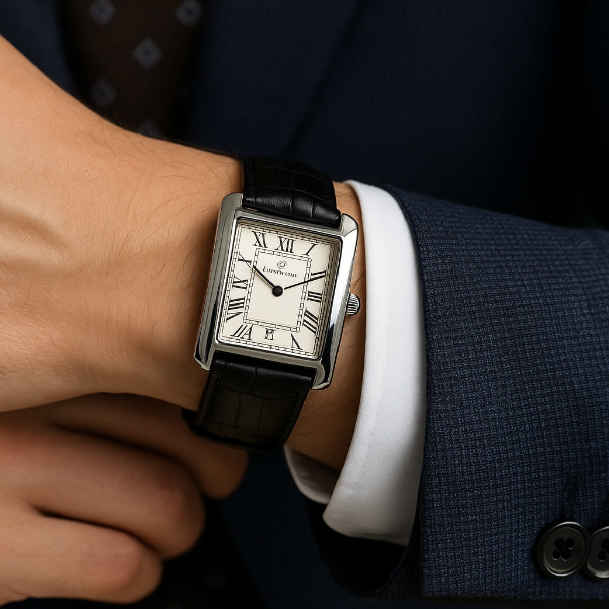 Relógio de Couro Masculino Retangular Elegante Quartzo Old Money
