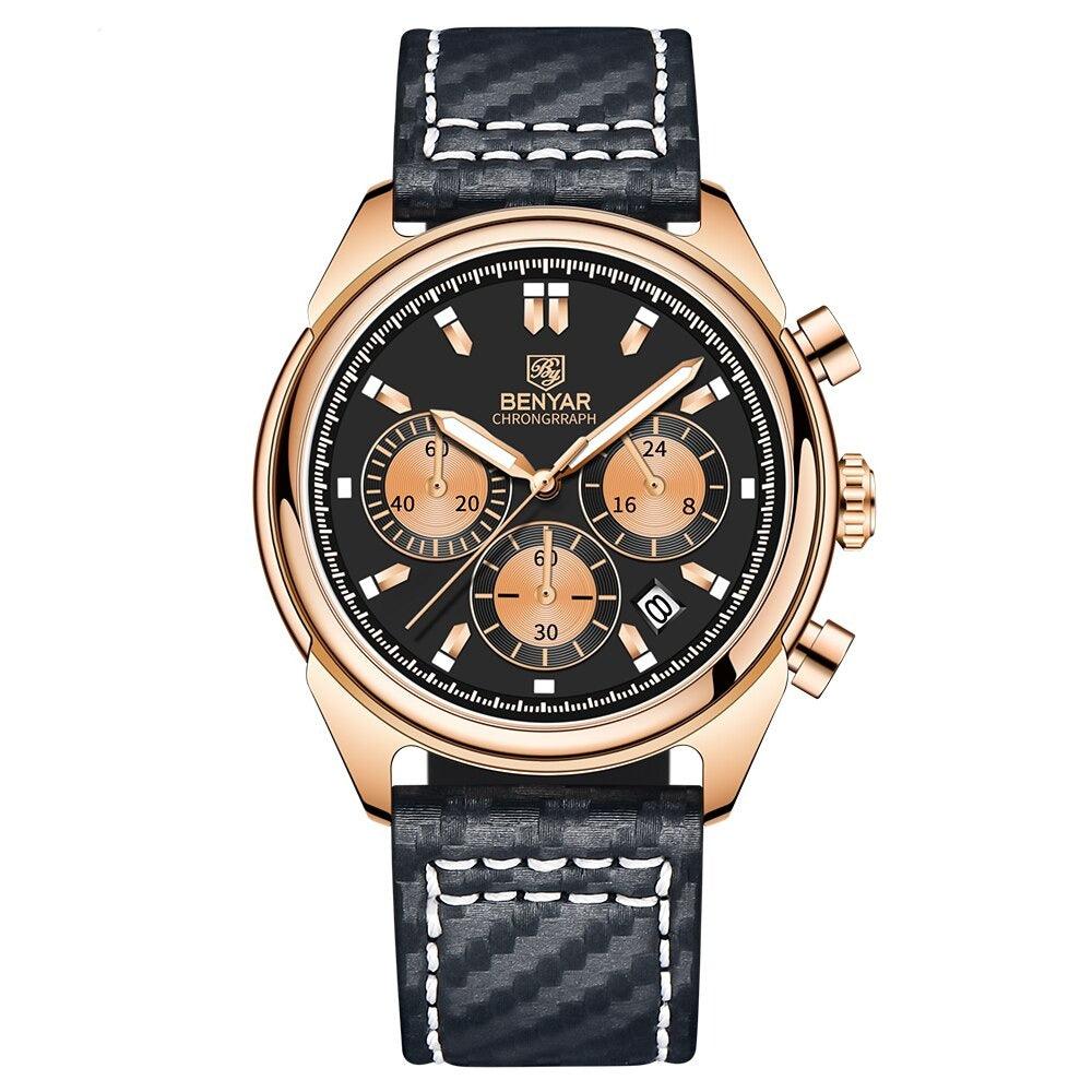 Relógio Masculino Cronógrafo Pulseira de Couro Quartzo Vallelunga – cor Dourado / Preto