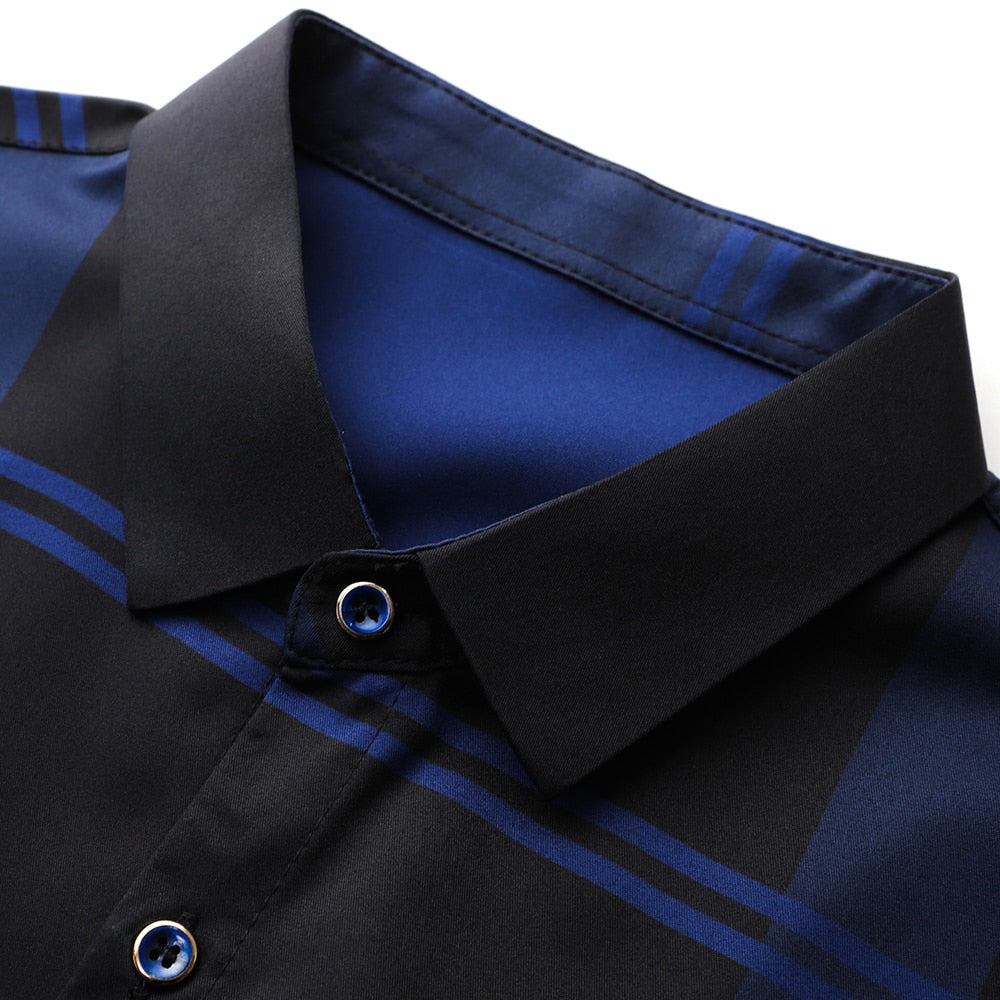 Camisa Masculina Xadrez Seda Casual Cremona Manga Longa Botão