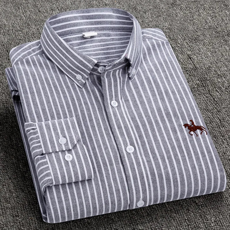 Camisa Masculina Listrada Rimini 100% Algodão Manga Longa Colarinho Bordada