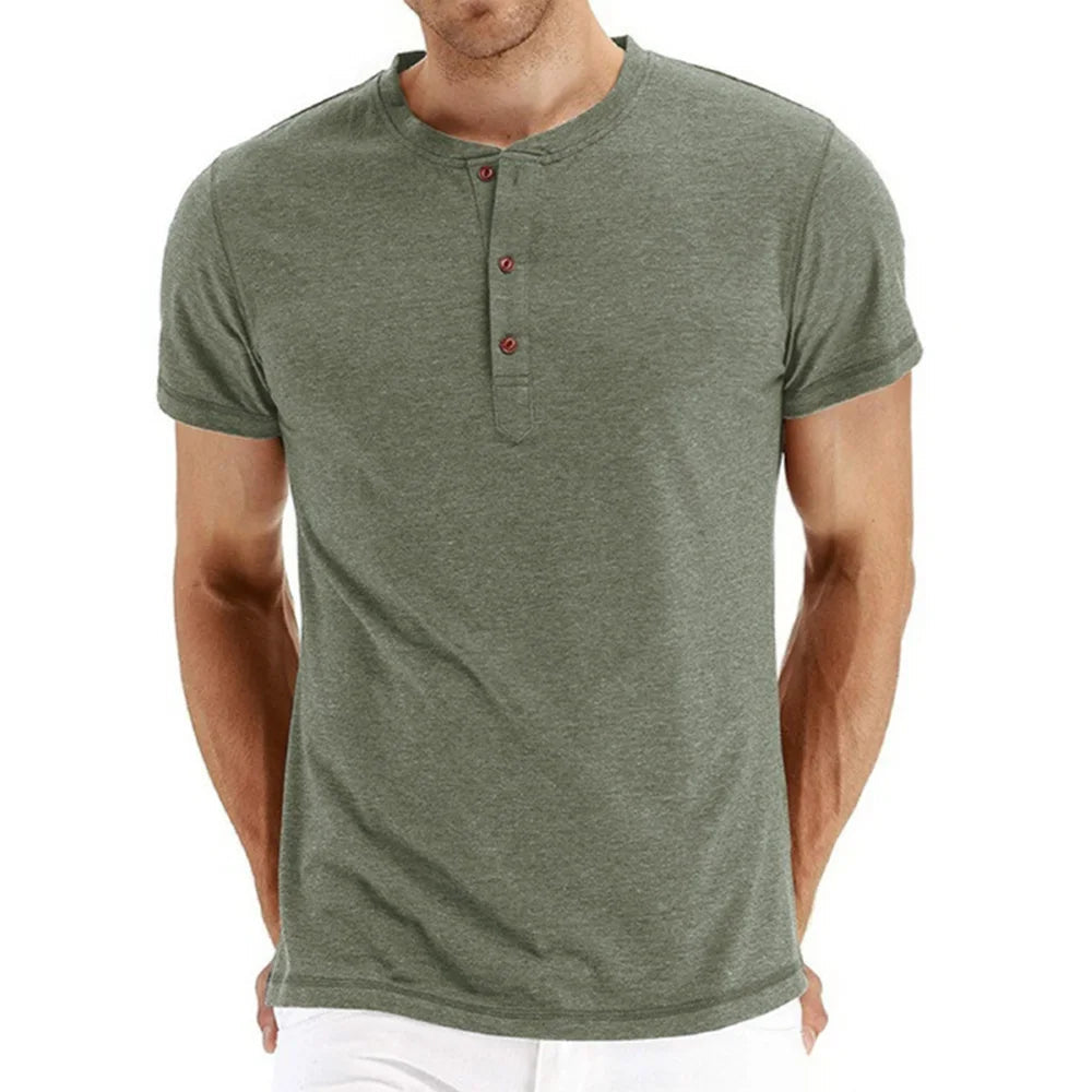 Camiseta Masculina Algodão e Poliéster Gola Henley Sorrento