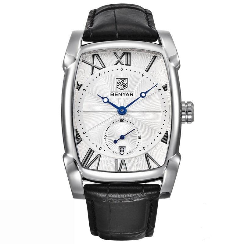Relógio Masculino Pulseira de Couro Quartzo Zeus – cor Preto / Branco