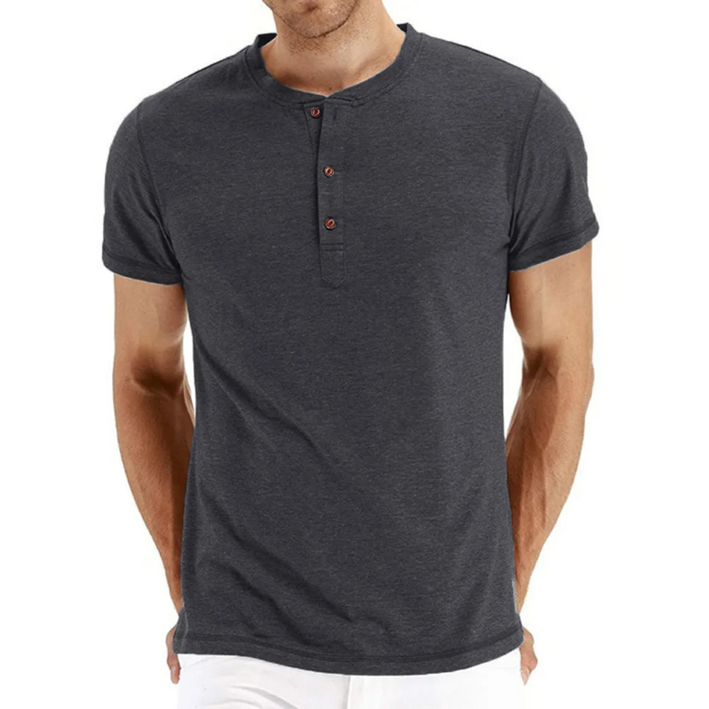 Camiseta Masculina Algodão e Poliéster Gola Henley Sorrento