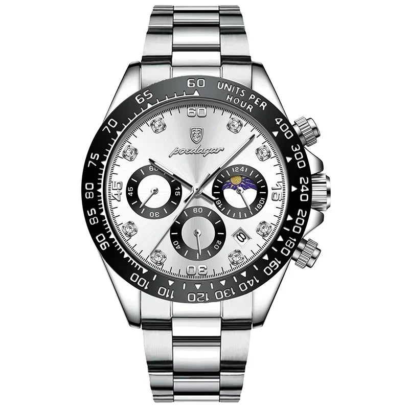 Relógio Masculino Aço Inoxidável Quartzo Bergamo – cor Prata / Branco