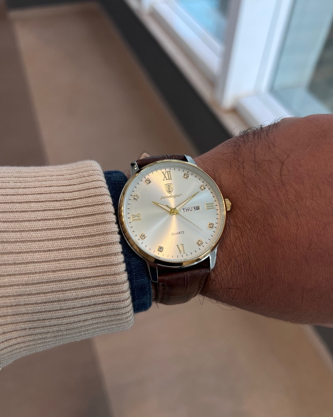 Relógio Masculino Pulseira de Couro Quartzo Aosta – foto 2