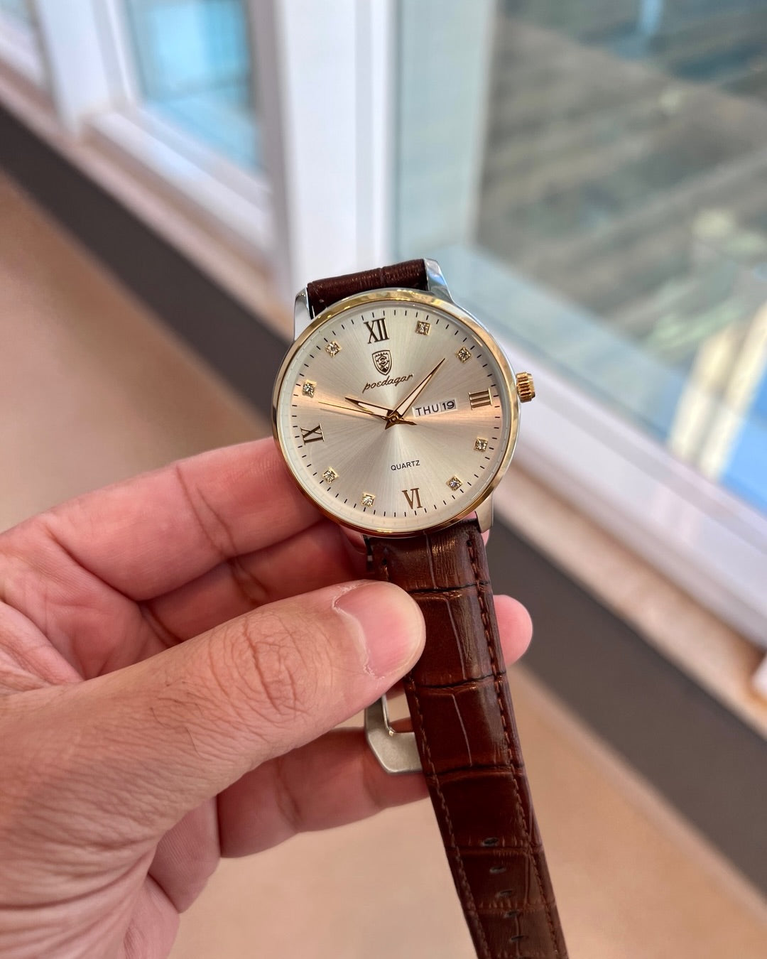 Relógio Masculino Pulseira de Couro Quartzo Aosta – foto 4