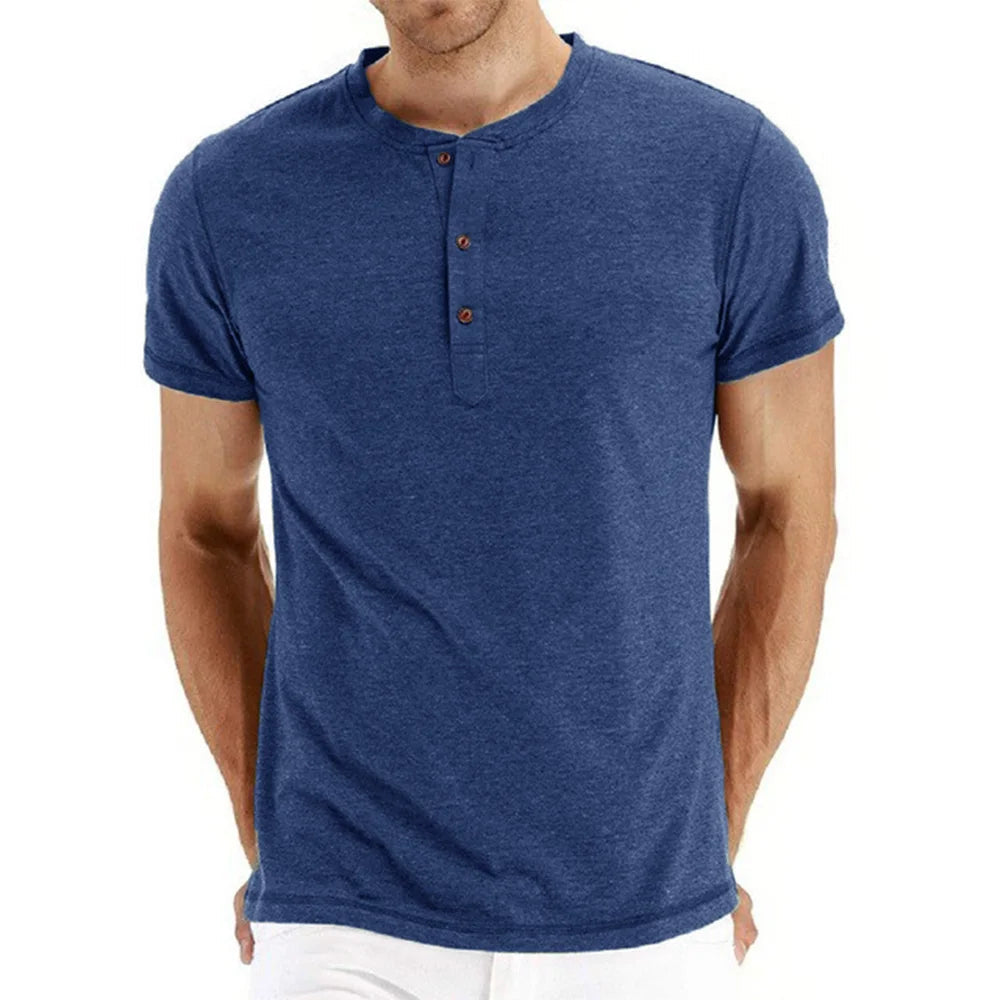 Camiseta Masculina Algodão e Poliéster Gola Henley Sorrento
