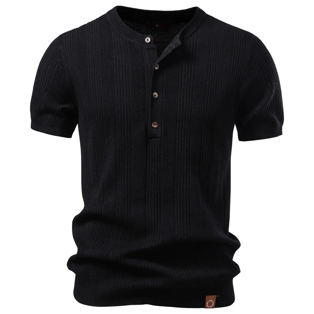 Camiseta Masculina Tricô Gola Henley Com Botões Amalfi