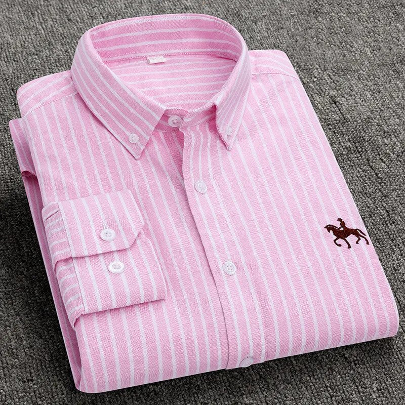 Camisa Masculina Listrada Rimini 100% Algodão Manga Longa Colarinho Bordada