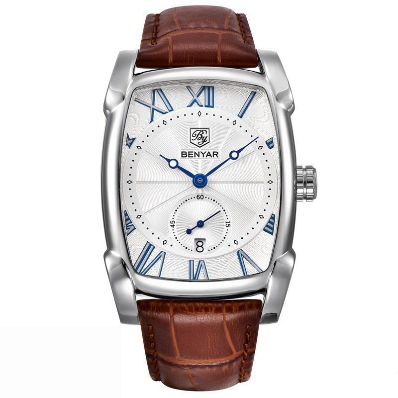Relógio Masculino Pulseira de Couro Quartzo Zeus – cor Marrom / Branco