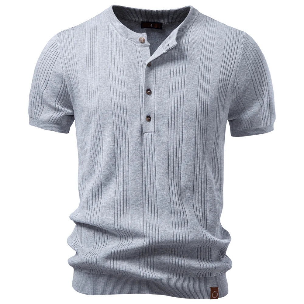 Camiseta Masculina Tricô Gola Henley Com Botões Amalfi