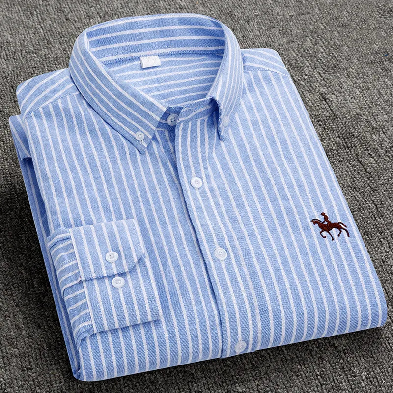 Camisa Masculina Listrada Rimini 100% Algodão Manga Longa Colarinho Bordada