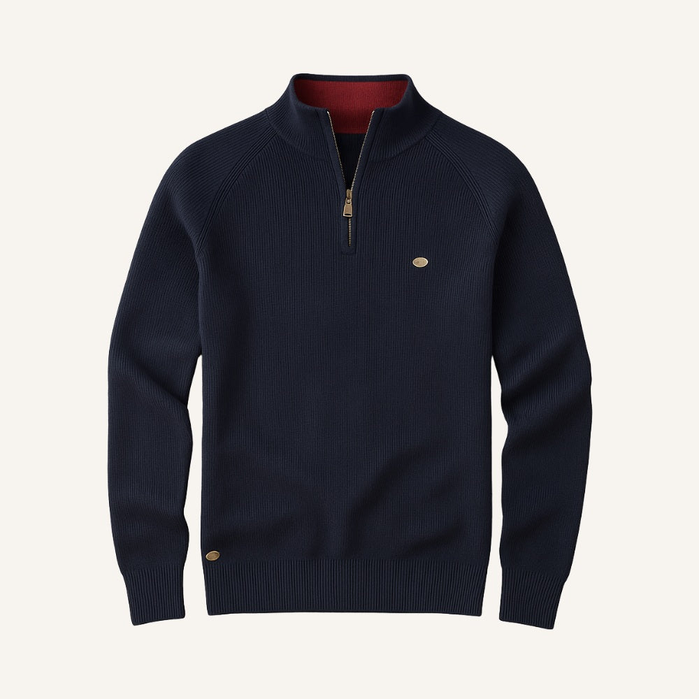 Suéter Masculino Meio Zíper Valente Gola Alta Tricô Premium Elegante