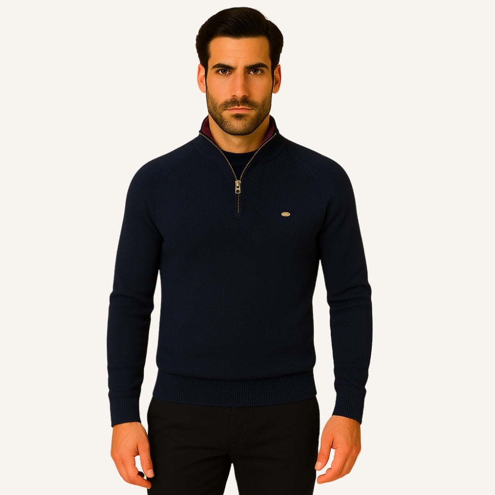 Suéter Masculino Meio Zíper Valente Gola Alta Tricô Premium Elegante