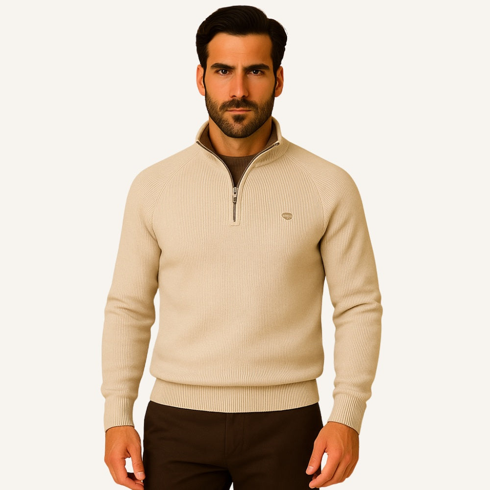 Suéter Masculino Meio Zíper Valente Gola Alta Tricô Premium Elegante