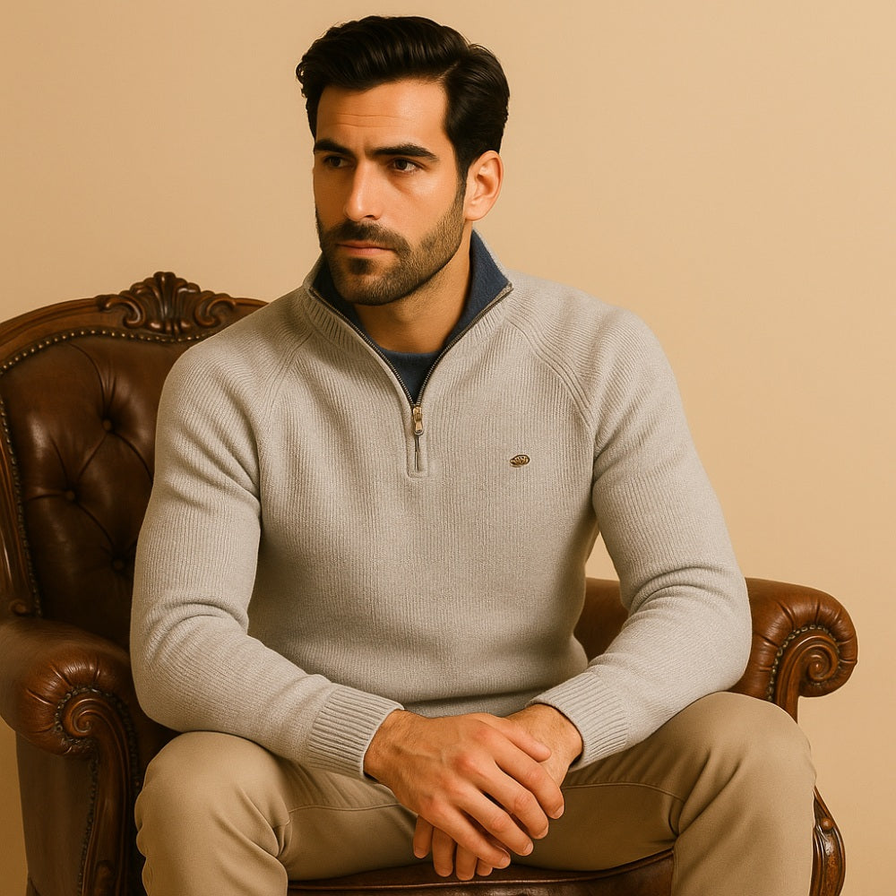 Suéter Masculino Meio Zíper Valente Gola Alta Tricô Premium Elegante