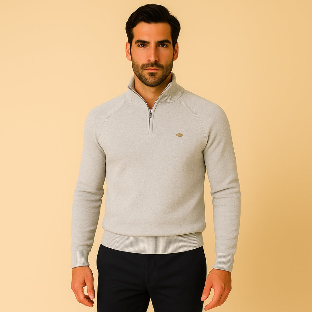 Suéter Masculino Meio Zíper Valente Gola Alta Tricô Premium Elegante
