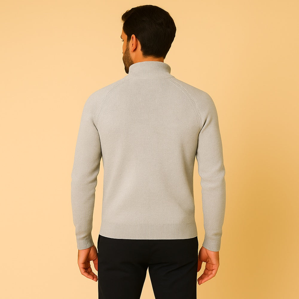 Suéter Masculino Meio Zíper Valente Gola Alta Tricô Premium Elegante