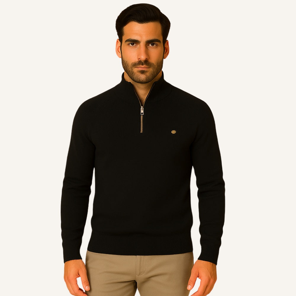 Suéter Masculino Meio Zíper Valente Gola Alta Tricô Premium Elegante