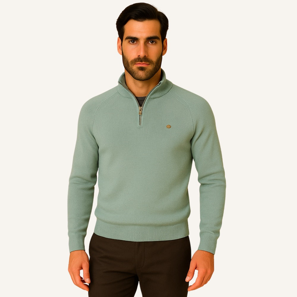 Suéter Masculino Meio Zíper Valente Gola Alta Tricô Premium Elegante