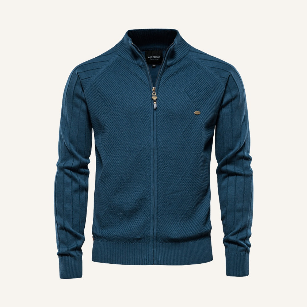 Suéter Masculino Zíper Frontal Falcone Arno Tricô Elegante Gola Alta